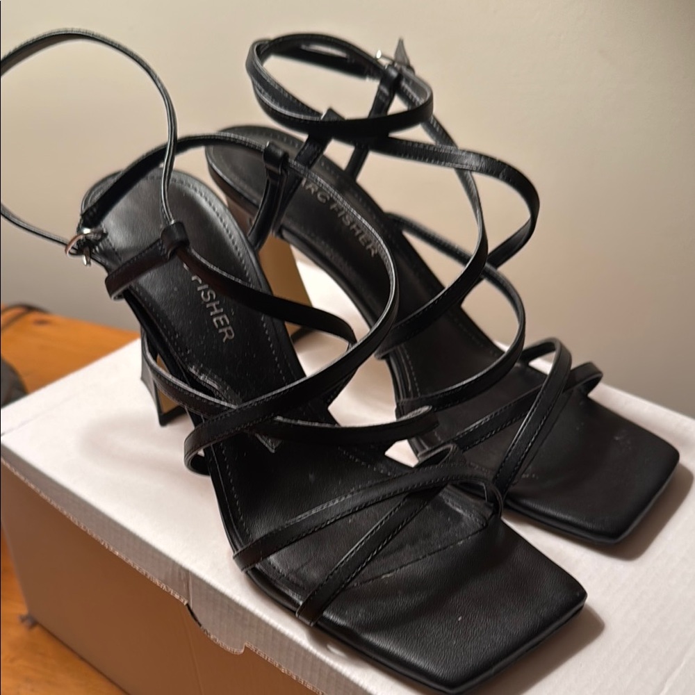 Marc Fisher Black Heels with Strappy Design and High Thin Heel
